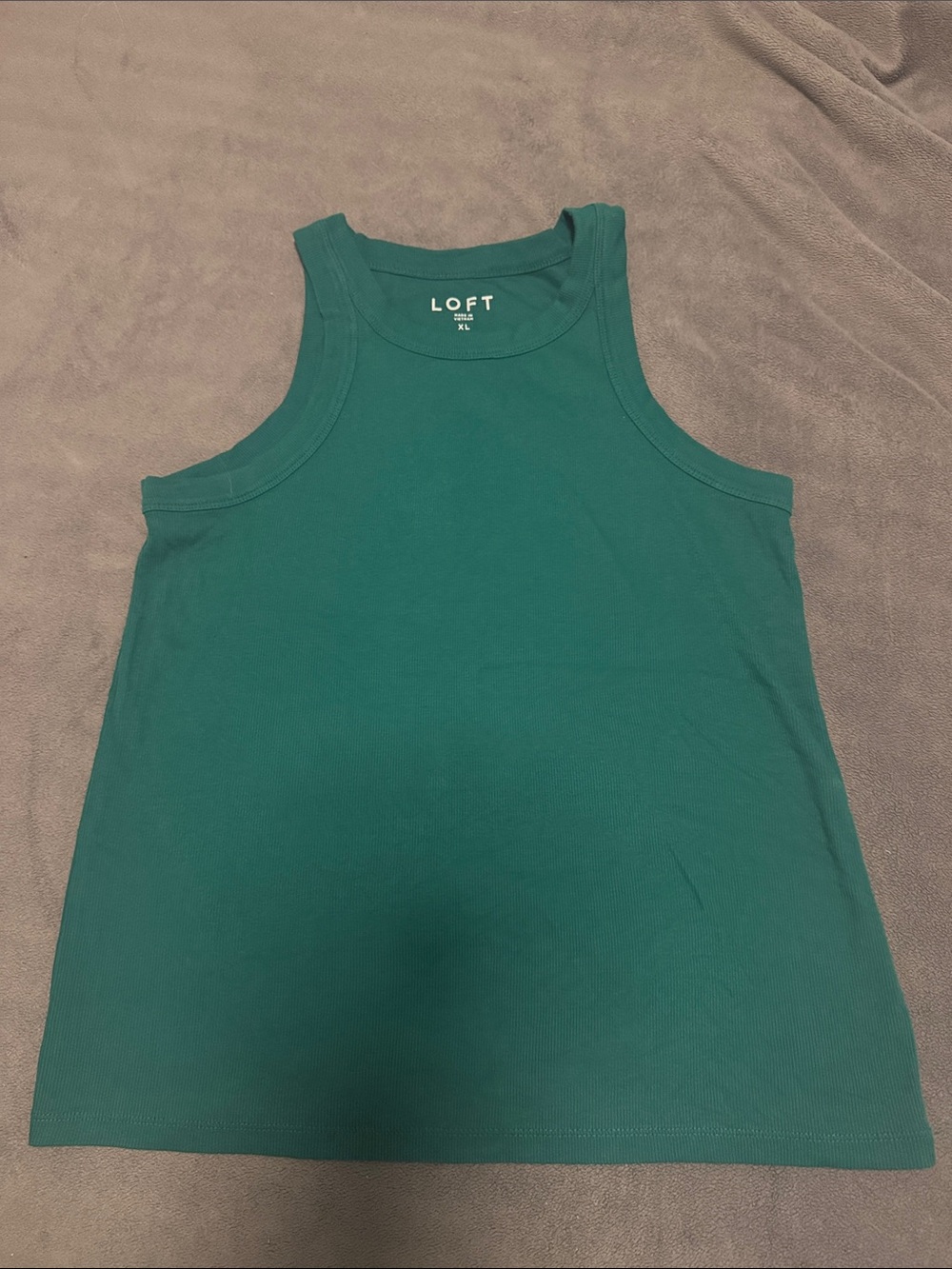 LOFT Dark Teal Ribbed Tank - Women's Sleeveless high Scoop Neck